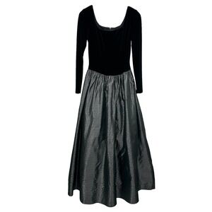 Vintage Jessica McClintock Maxi Dress Size 6 Black Velvet Taffeta Formal Evening